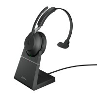 Jabra Evolve2 65 - UC Mono - Mit Ladestation - Kopfhörer - Kopfband - Büro/Callcenter - Schwarz - Monophon - Bluetooth-Pairing - Multi-key - Abspielen/Pause - Track < - Ortung > - Lautstärke + - Lautsärke -